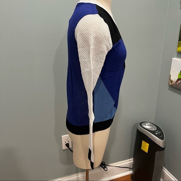 NWT Peter Pilotto for Target Blue White Colorblock Cardigan Sweater Mesh Sleeves - Picture 3 of 10